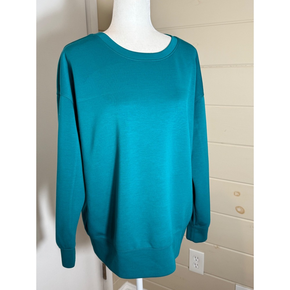 Mondetta Sweatshirt Teal Viscose Blend Silky Drop Shoulder Pullover Large L